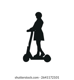 Girl with helmet on electric scooter silhouette
