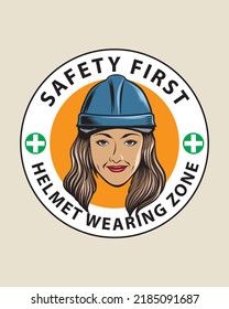 girl with a helmet, safety first helmet wearing zone logo
