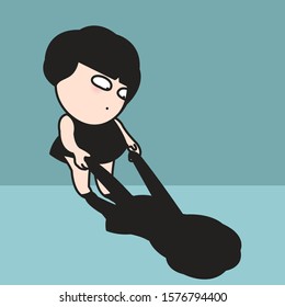 Girl Helping Her Own Shadow Stand Up Concept Card Character illustration