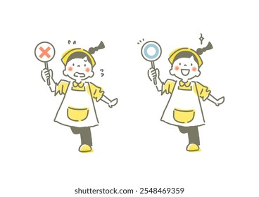 Girl helping out - True or false set - Stylish and cute hand-drawn illustration
