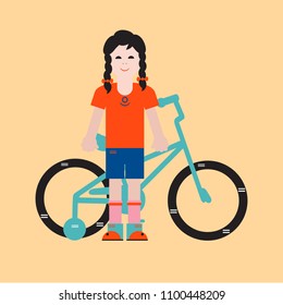 Girl and her bike. Sport and active leisure. 