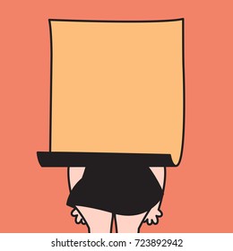 A Girl With Her Body And Paper Note Shaped Head Concept Card Character illustration