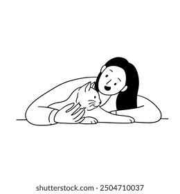 Girl with her cat illustration 