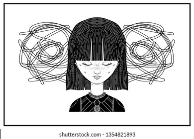 The girl and her different emotions. Teenager as an avatar for the account. Print for your design. Concept for print, birthday, emoji for emoticons of your gadget, sticker.