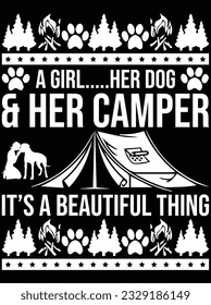 A girl her dog and her camper it's a beautiful vector art design, eps file. design file for t-shirt. SVG, EPS cuttable design file