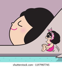 Girl With Her Dream Of Summer Concept Card Character illustration