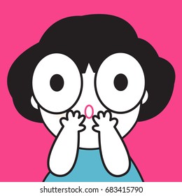 A Girl With Her Exciting Big Eyes Concept Card Character illustration