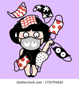 Girl With Her Fashionable And Stylish Virus Protection Face Mask Concept Card Character illustration