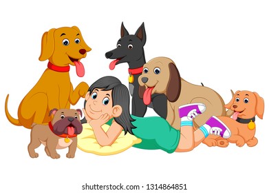 a girl and her five dogs