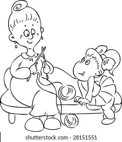 Girl and her granny  (picture to color, find the same colored picture in my portfolio)