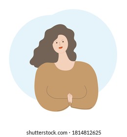 A girl with her hands joined on her chest. Pose. Vector.