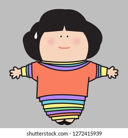 Girl With Her Too Many Layers of Clothes for Cold Winter Season Concept Card Character illustration