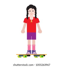Girl and her skateboard. Sport and active leisure. 
