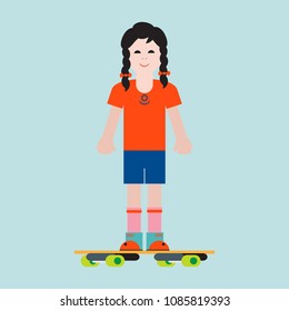 Girl and her skateboard. Sport and active leisure. 