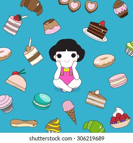 A Girl And Her Sweet Treats Character illustration