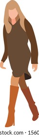Girl with high boots, illustration, vector on white background.