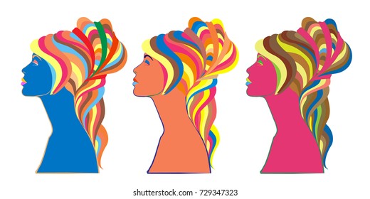 Girl with high hair and ribbons stylized vector illustration
