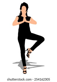 Girl in high heels doing yoga position - vrksasana 