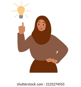 a girl in a hijab had an idea, a light bulb over her head.