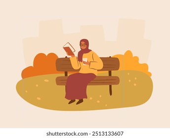 Chica en lectura de hijab en el parque 