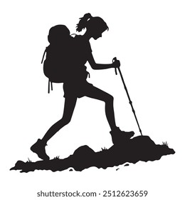 Girl hike silhouette vector art illustration