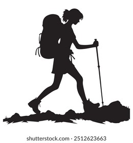 Girl hike silhouette vector art illustration