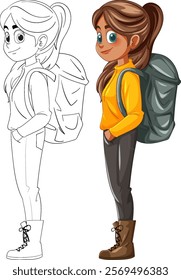 A girl in hiking gear with a backpack