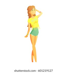 Girl In Hippy Top And Jewelry For Summer Fe, Young Person Street Fashion Look With Mass Market Clothesstival