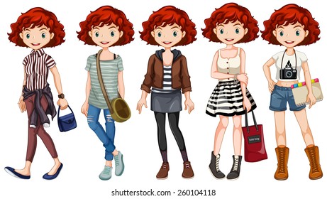 Girl hipster wearing different costumes