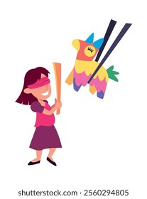 girl hitting the pinata party isolated