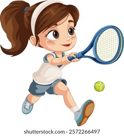 Girl hitting tennis ball with racket