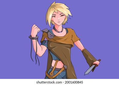 Girl hold knife character design
