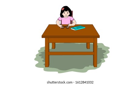 girl Hold a reading glasses in hand at the reading table