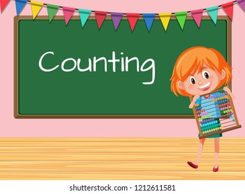 A girl holding abacus on counting lesson illustration