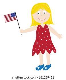 Girl Holding American Flag