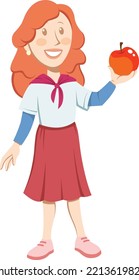 Girl Holding Apple.
Color vector illustration of a cartoon teen girl holding a red apple.