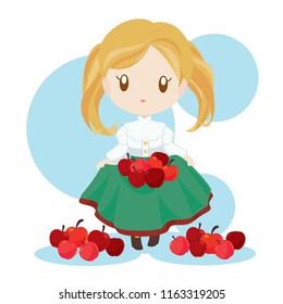  Girl Holding Apples in Her Skirt