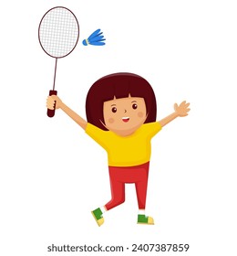 a Girl Holding Badminton Racket While Smiling Vector Illustration