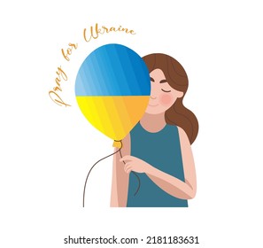 girl holding a balloon in the colors of the flag of ukraine vector