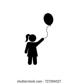 girl holding a balloon, icon stick figure, isolated pictogram