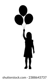 Girl holding balloons vector flat silhouette.