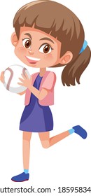 Girl holding baseball cartoon character isolated on white background illustration