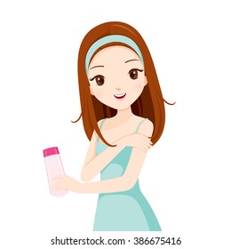 Girl Holding Beauty Packaging And Scrubbing On Skin, Facial, Treatment, Cosmetic, Makeup, Healthy, Lifestyle