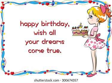girl holding a birthday cake with happy birthday card