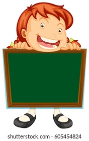 Girl holding blank blackboard illustration