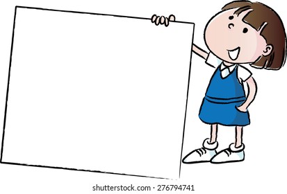 girl holding a blank card