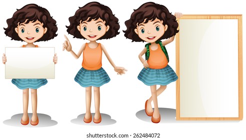 Girl holding blank sign with writing space