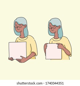 caja de retención de chica, insertar texto una ilustración linda	 
