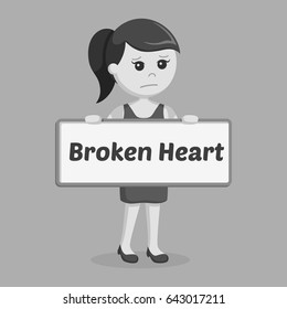 girl holding broken heart sign black and white style