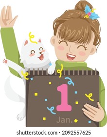 girl holding a calendar on january 1st start the new year.